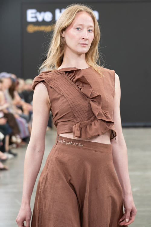 Look 06, detail of the ruffled crop. Photograph by Stone Clove.