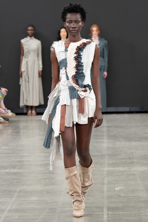 Look 04, layered strips over a shortened body. Photograph by Stone Clove.